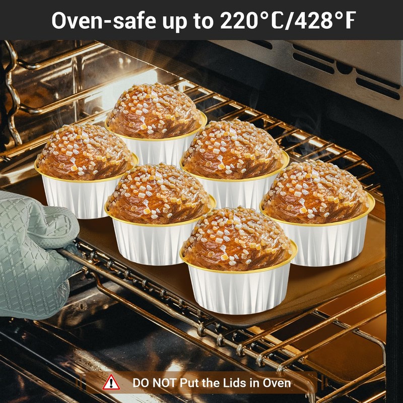Dessert Containers with Lids, 50pcs 5oz Aluminum Foil Baking Cups Muffin Line... gallery