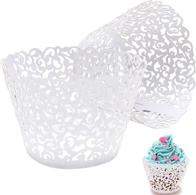 50 pcs White Cupcake Wrappers Lace Baking Cups Cupcake Liners for Baking Laser C gallery