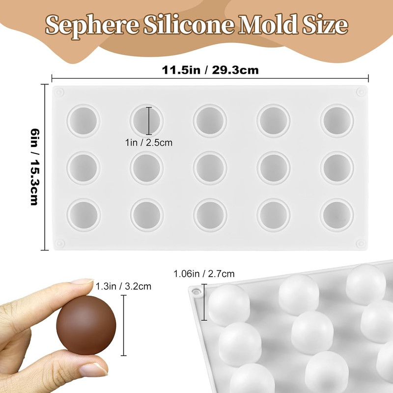 Sphere Chocolate Molds, 15 Cavity 3D Ball Molds Silicone, Small Semi Sphere Cand gallery