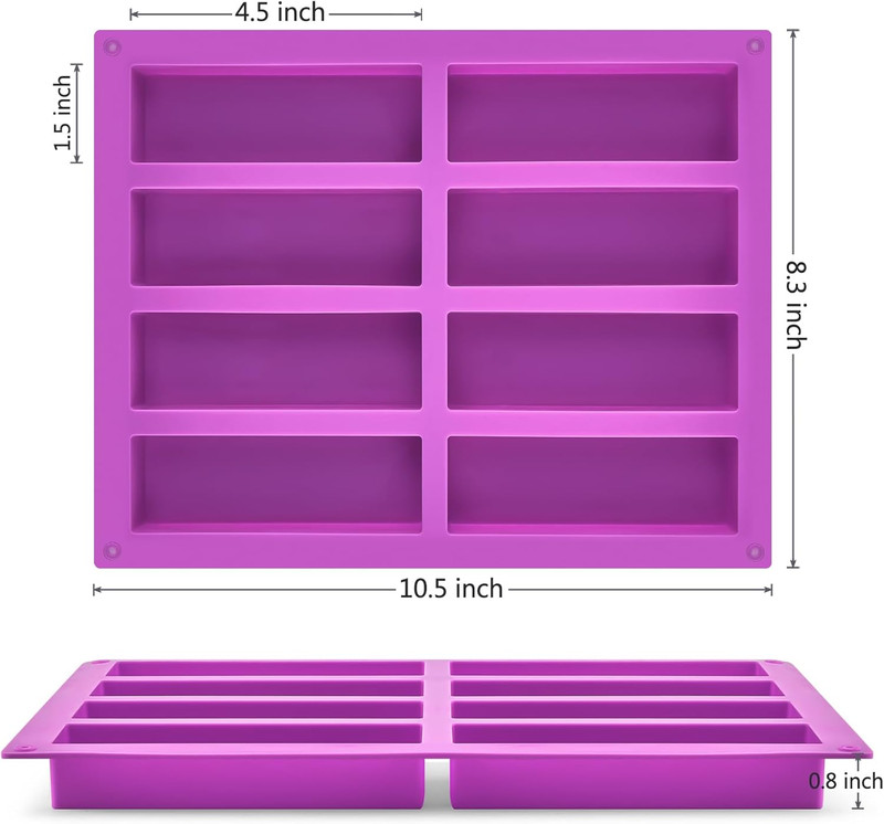 8 Cavity Granola Bar Molds, 2 Pack Rectangle Silicone Chocolate Candy Bar Molds gallery