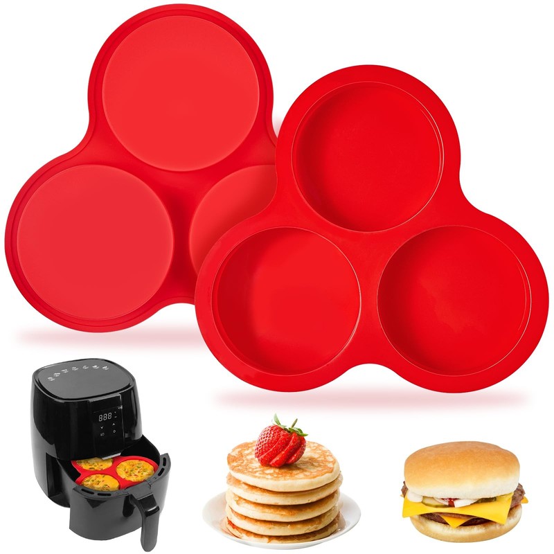 Puyeipt 2 Pack Air Fryer Silicone Egg Molds, 4 9.1 x 8.5 x 0.8 inches, Red