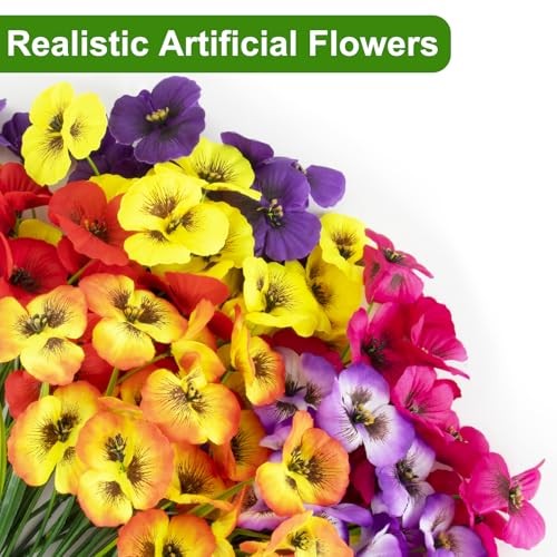 18 Bundles Artificial Flowers Outdoor Fake Flowers Pansies 18 Pcs- Mix Color gallery