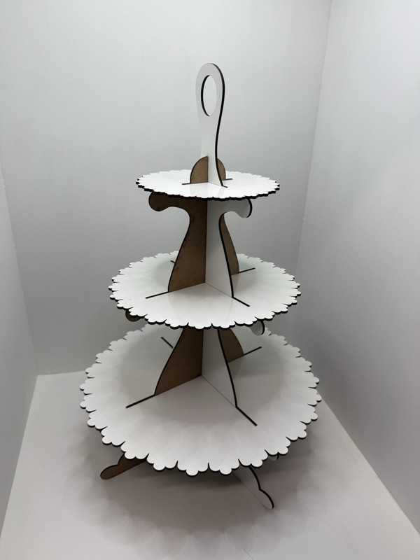 3-Tier White MDF white Round Cupcake Stand Holder Disassembles for Storage