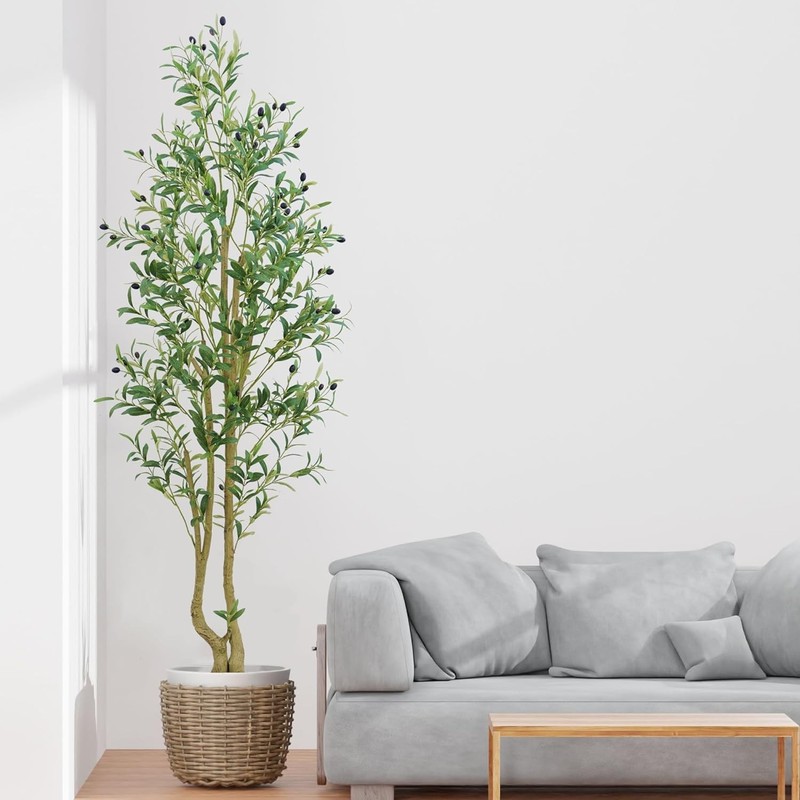 Olive Tree 6ft, Artificial Olive Tree with White Pot, Fake Tree with 1296