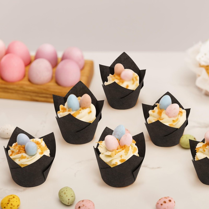 Mini Baking Cups Tulip Cupcake Liners Black Muffin Wrapper Wedding 150 PCS gallery
