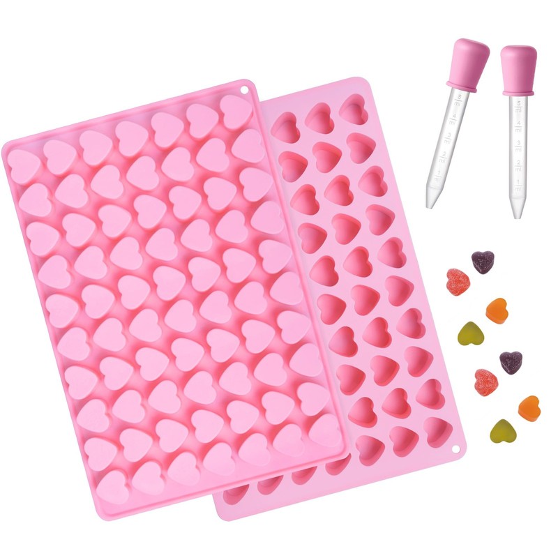Heart Silicone Gummy Molds 2 Pack with 2 Droppers, Mini Heart Chocolate Mold, No