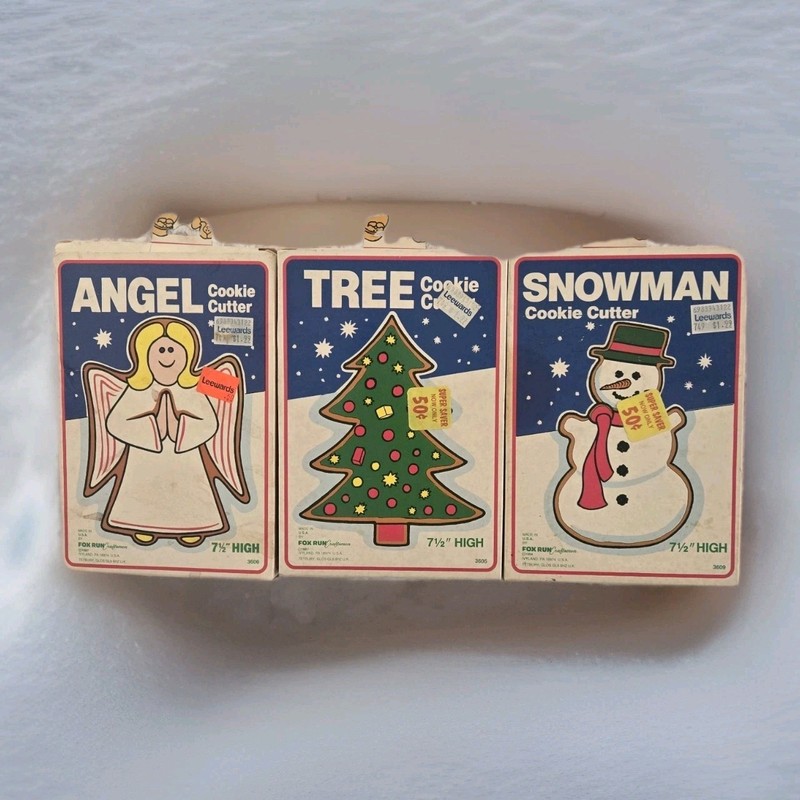 Vtg Fox Run Metal Cookie Cutters Large Angel Christmas Tree Snowman Lot Of 3 NOS