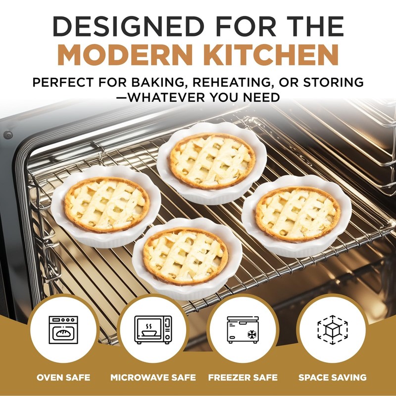 Aunt Shannon's Kitchen White Ceramic Mini Pie Pans - Set of 4 - 4-Pack, gallery