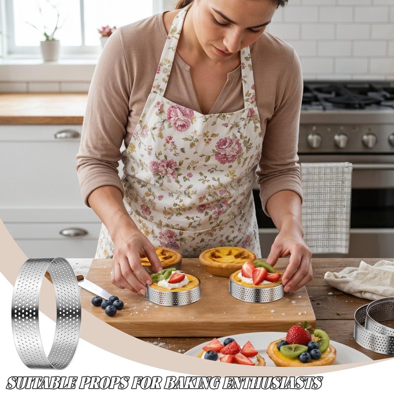 20 Pcs 3.15'' Perforated Tart Rings, Round Stainless Steel Baking Nonstick Me... gallery