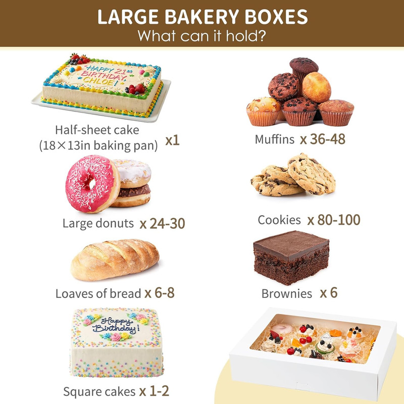 Moretoes 10pcs 19x14x4in Half Sheet Cake Boxes with Window, White Cookie Boxes, gallery