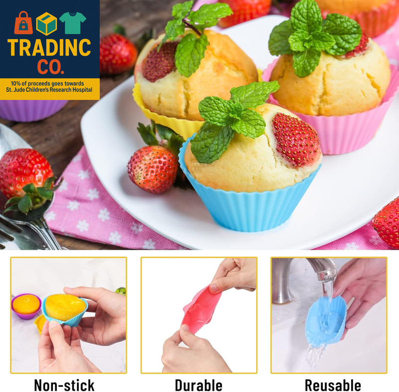 Silicone Cupcake Liners for Baking, 24Pcs Reusable Muffin Cups Greaseproof Muffi gallery