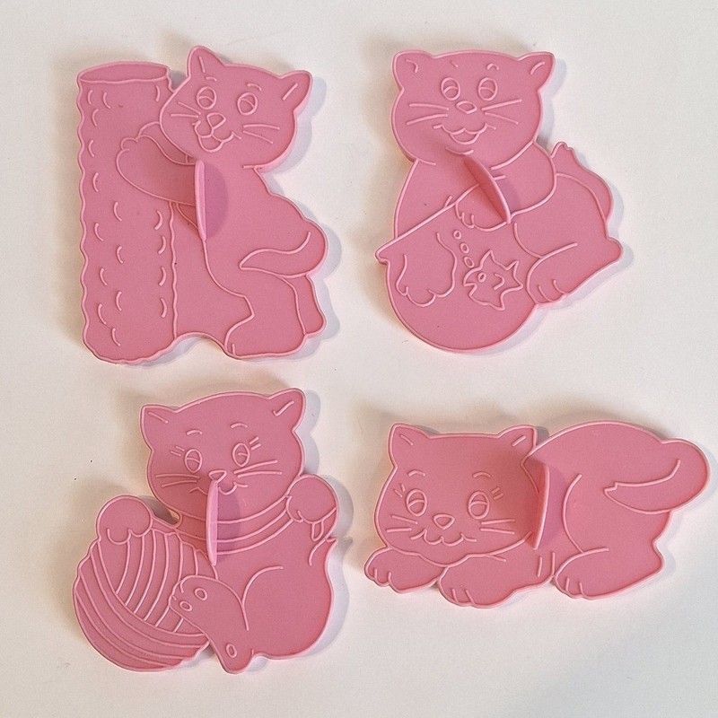 Vintage 1990 Wilton Pink Cat Cookie Cutter Set of 4 Kitty Yarn Scratching Post gallery