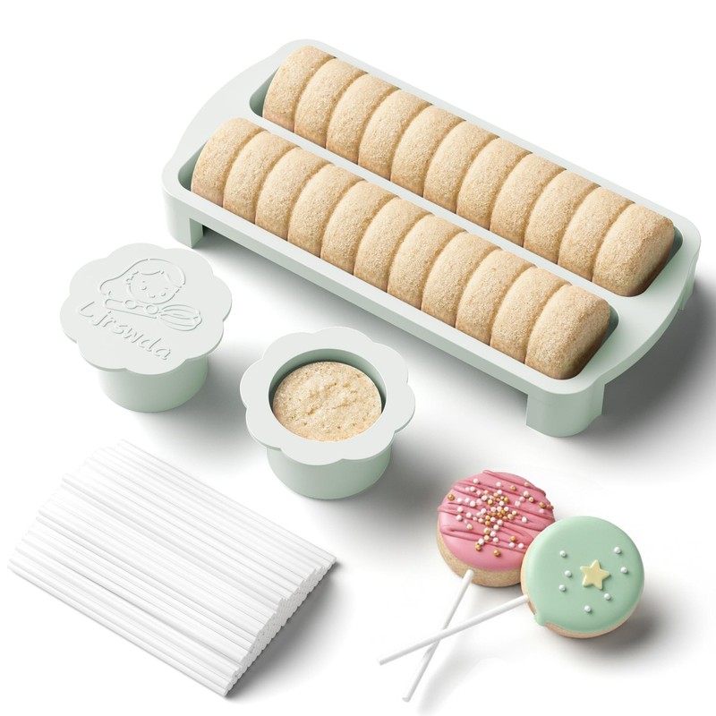 LJRSWDA Cake Pop Cutter and Pusher Kit with Non-3D Printed 1.75” Round White