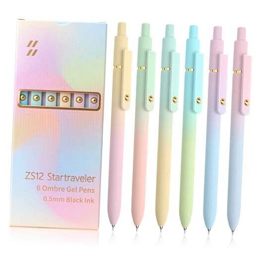 UIXJODO 6 Pcs Gel Pens 0.5mm Quick Dry Black Ink Pens Fine 6 Pcs Ombre Gold