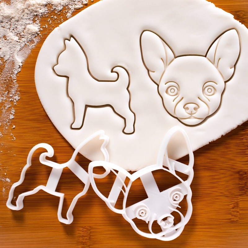Set of 2 Chihuahua Cookie Cutters (outline and face) – dog treats puppy birthday