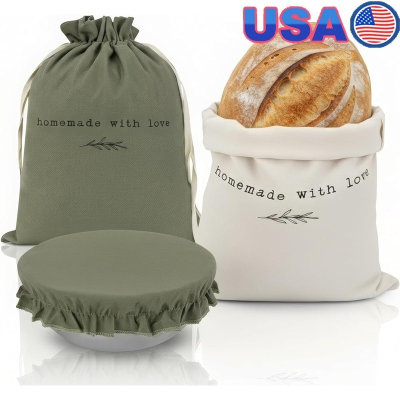 Durable Reusable Bread Bags & Bowl Covers Set Homemade Sourdough Baking New