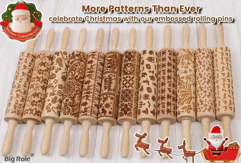 Floral Rose Embossed Rolling Pin for Baking Cookies Embossing Rolling Pins wi... gallery