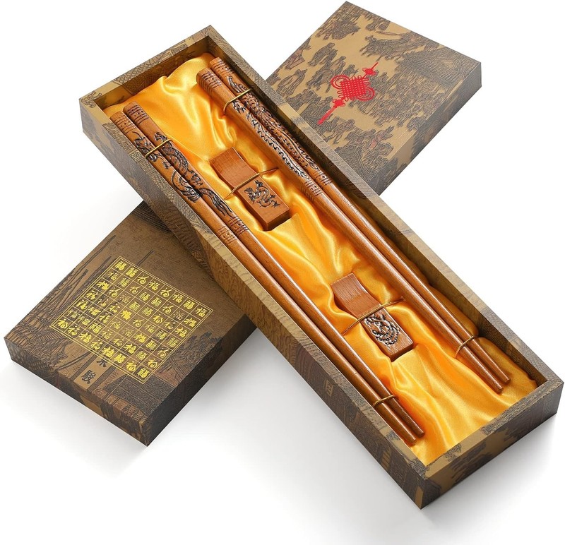 Chopsticks Reusable,Wooden Dragon and Phoenix Chopsticks Set with Dishwasher …