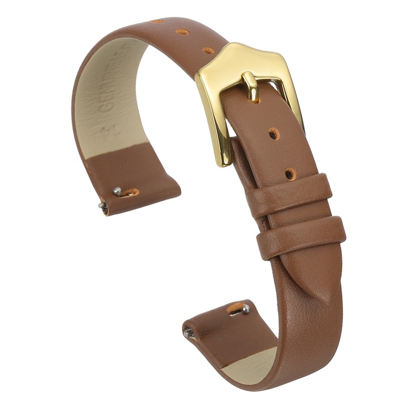 14mm Light Brown Leather Watch Straps with Gold Buckle for Women