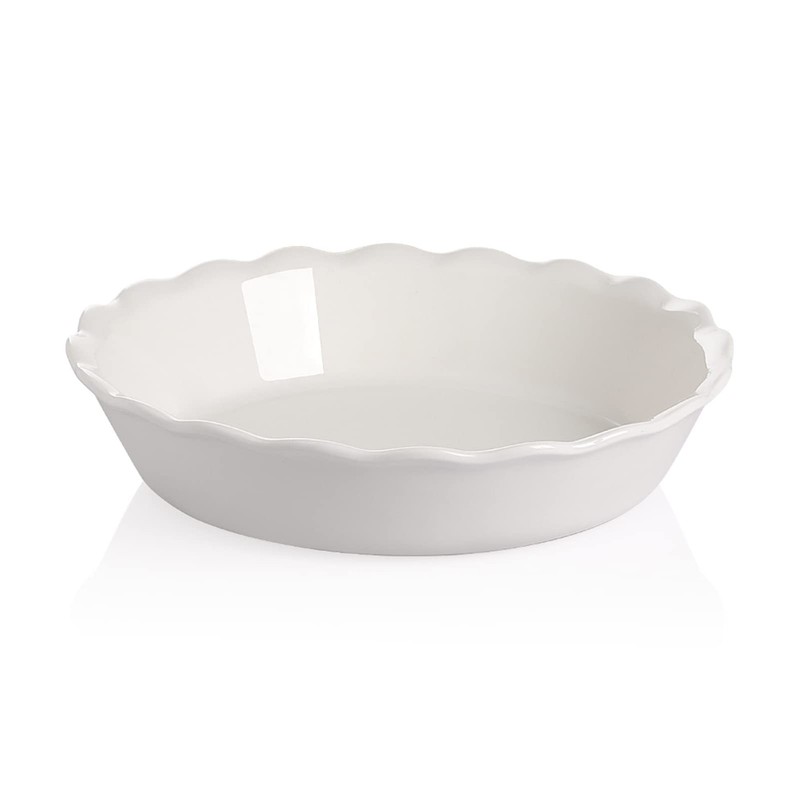 Sweejar Ceramic Pie Pan – 10 Inch Round Baking Dish for 10 inches, White