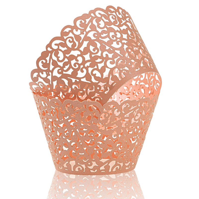 120 PCS Pink Vine Laser Cut Cupcake Wrappers, Artistic Bake Cake Paper Cups