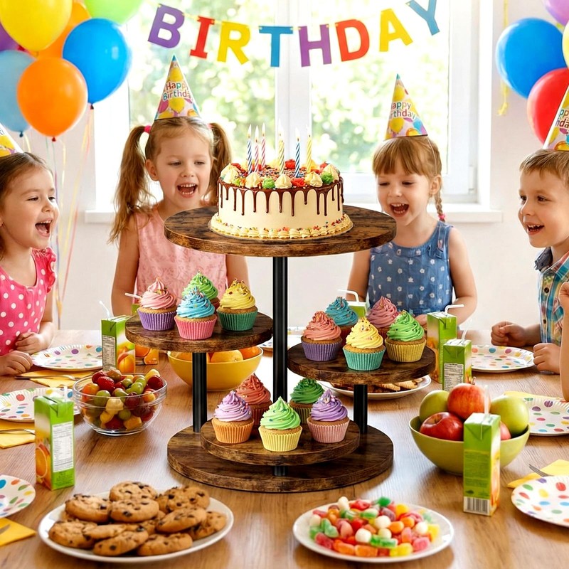 Cupcake Stand 4 Tier for 50 Cupcakes Wooden Cake Stand 360°Rotatable Dessert ... gallery