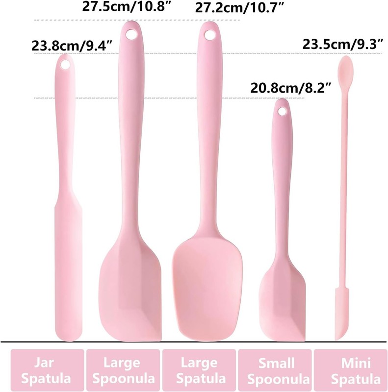 5 Piece Pink Silicone Spatula Set, Heat Resistant Rubber Spatulas Set, gallery