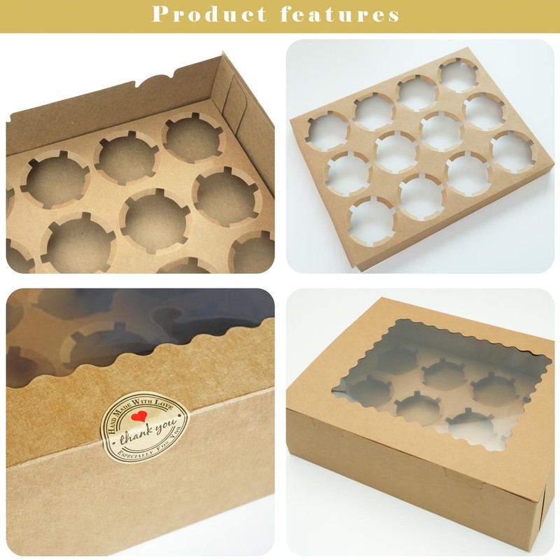 10-Set Cupcake Boxes, 13x10x3.6 inch Brown Cupcake Boxes 12 Count, Hold 12 St... gallery