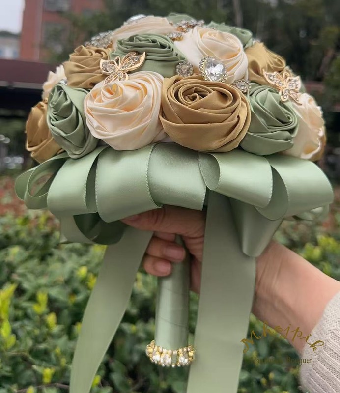 Mhojpik Bridal Wedding Bouquet Round Bling Brooch Bouquet Throw Toss Artificial gallery