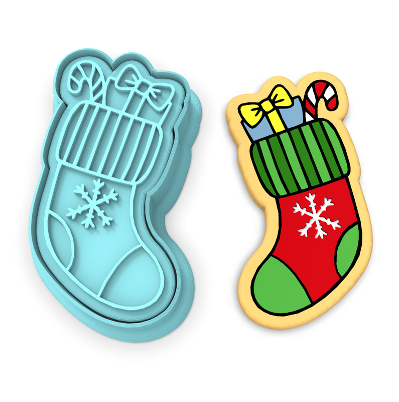 Christmas Stocking Cookie Cutter & Stamp #2 | Xmas Stuffer Winter Santa Presents