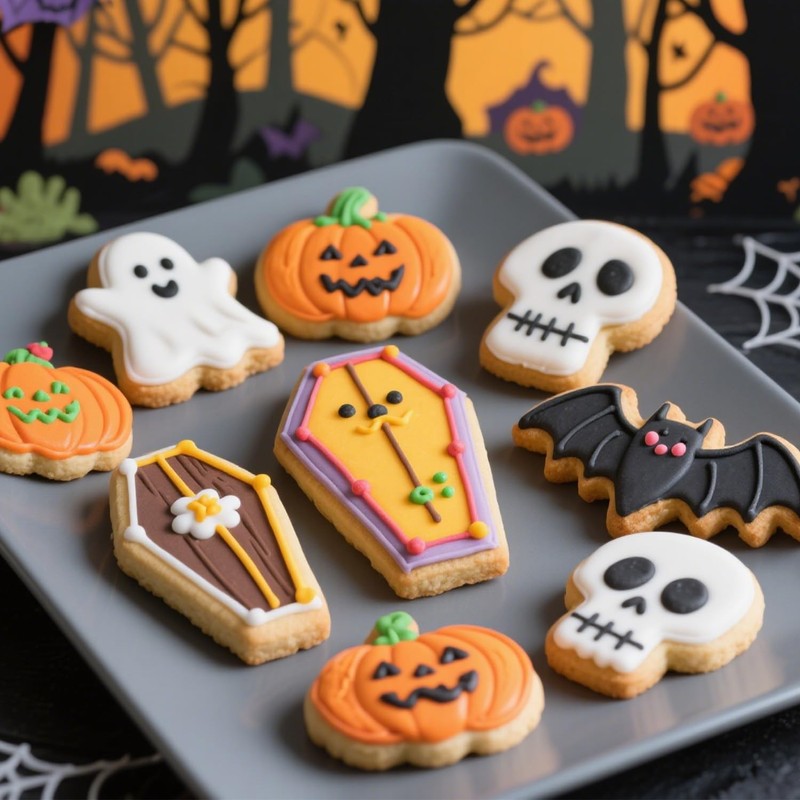 Halloween Cookie Cutters 7 Pieces - Pumpkin, Ghost, Bat, Coffin, Skull, Black... gallery