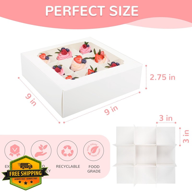 Zealax 9 Inch Bakery Boxes White 12pk Window Dividers gallery