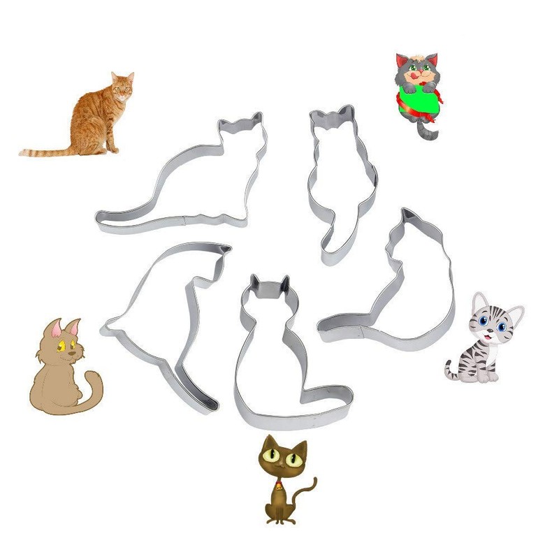 WIN 5pcs Cute Cat Shape Cookie Cutter Stainless Steel Fondant Silver