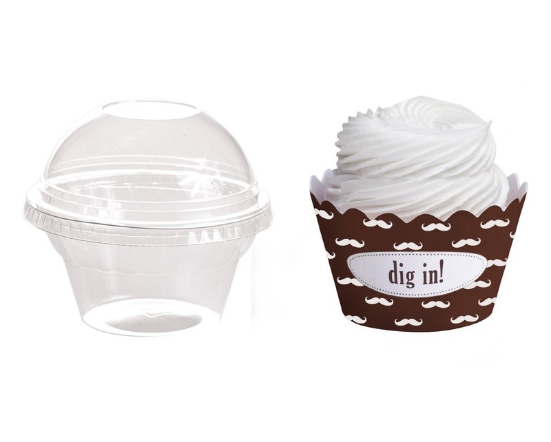 Dress My Cupcake Favor Dome Containers w/ Wrappers DIY Kit Mustache “Dig In”