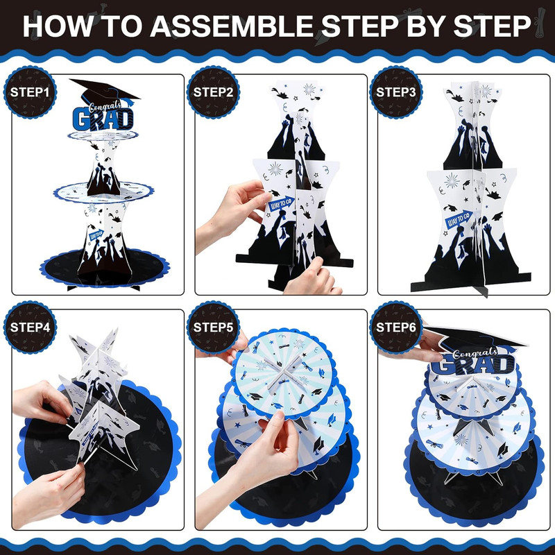 2 Pcs Graduation Cupcake Stand 3 Tier Black Graduation Cupcake Holder Class of 2 gallery