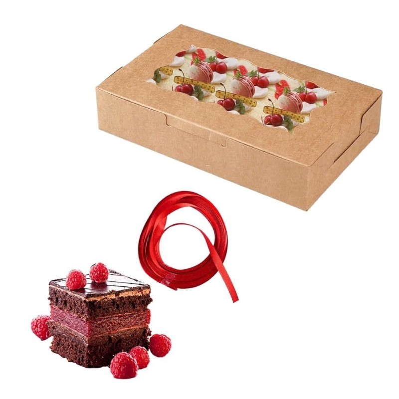 20pcs Elegant Brown Bakery Boxes with Viewing Window for Cakes and Treats gallery