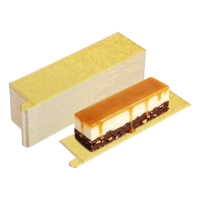 50 Pcs Mini Cake Board 5.1Inch Long Bar Rectangular Mousse Cake Base Floral Gold