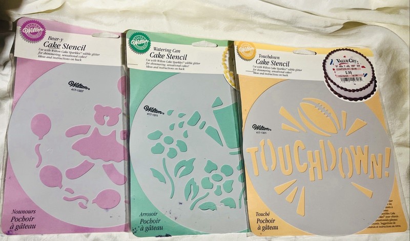 Vintage Lot of 3 Wilton Cake Stencils – Watering Can Touchdown And Bear-y (1998)