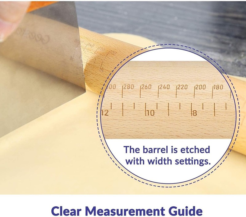 Adjustable Wood Rolling Pin with 5 Thickness Rings, Precise Dough Roller Hand... gallery