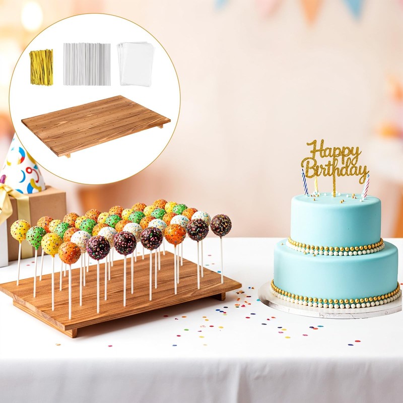 48 Holes Wood Cake Pop Stand, 16.5 x 12 x 1 Inch Wooden Cake Pop Display Hold... gallery