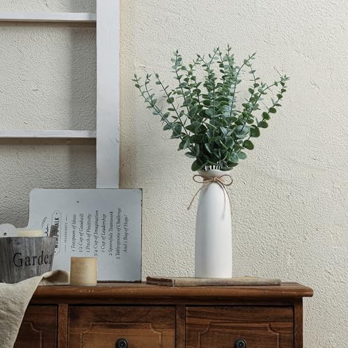 Vase with Greenery, 20pcs Artificial EucalyptusStems in Vase, 1 Pack of 1 White gallery