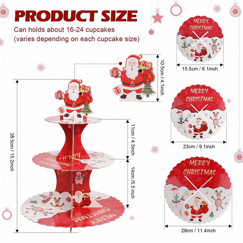 3 Tiers Santa Claus Christmas Cupcake Stand, Round Shape Cake Stand Macaron D... gallery