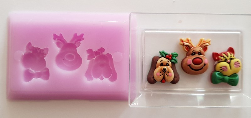 Christmas Animals Dog Cat Silicone Cake Mold Topper, Chocolate, Clay ECC