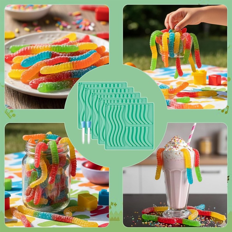 5PCS Silicone Gummy Worm Molds,Worm Gummy Candy Mold,Non-Stick Worm Candy Mol... gallery