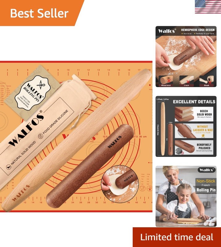Gourmet French Rolling Pin Set – 8in/5.7in with High-Quality Silicone Pastry Mat
