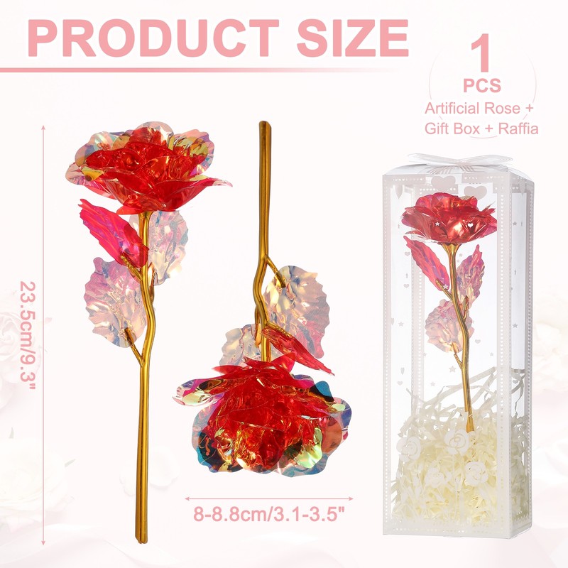 24K Colorful Gold Rose, Artificial Roses Flowers with Gift Box, Red gallery