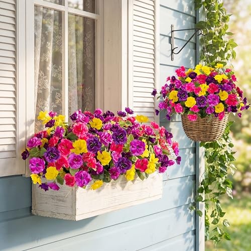 Artificial Flowers for Outdoors, 6 Bundles Deep Purple,rose Red,yellow gallery
