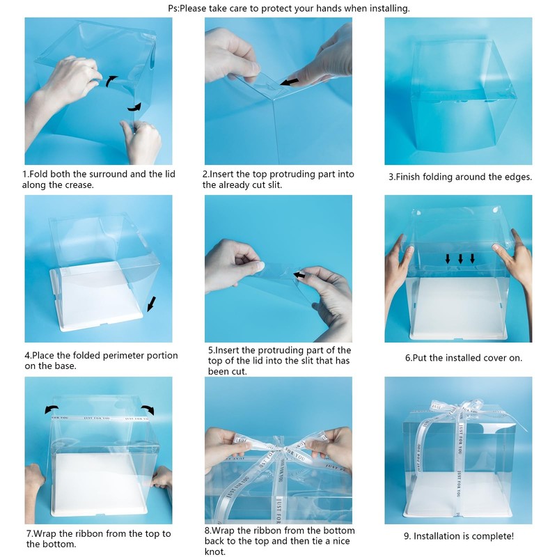 2 PCS 6.5 Inch Square Cake Boxes 20ft Satin Ribbon Plastic Containers BPAFree gallery