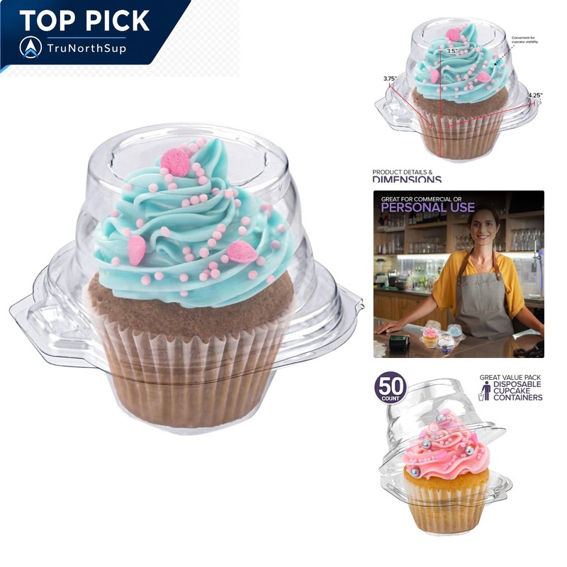 Cupcake Containers 50 Pack Plastic Lidded Stackable Clear BPA Free Muffin Hol…