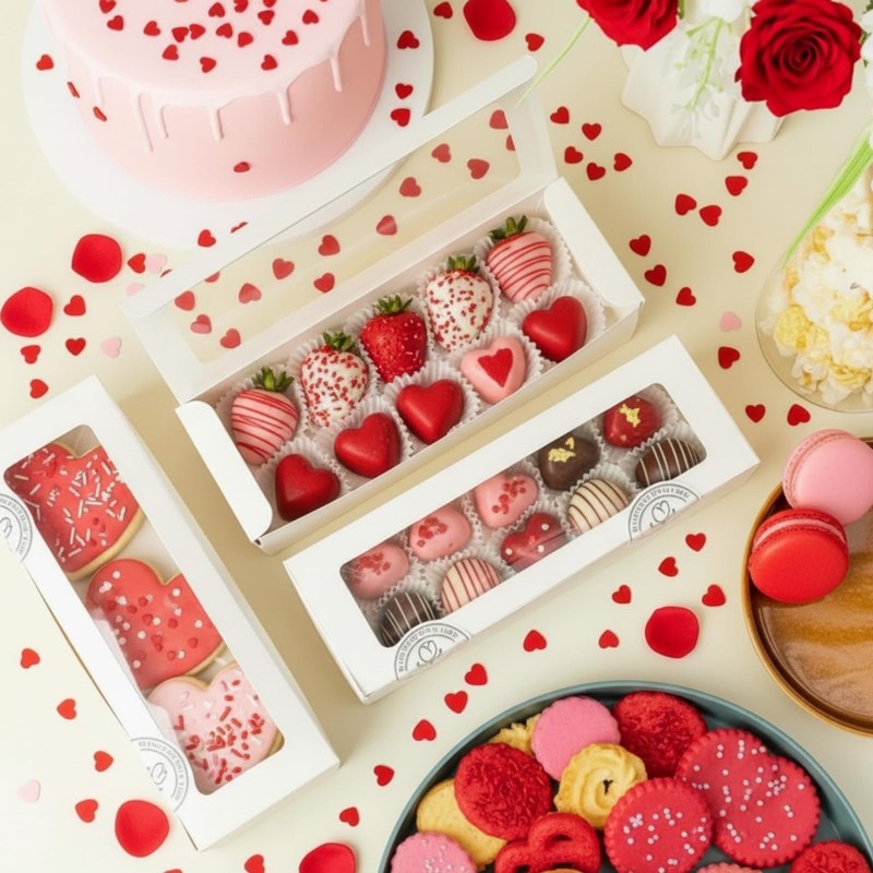 100 Pcs Macaron Boxes with Window, White Bakery Boxes with Stickers, Cookie &... gallery